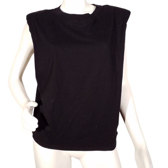 Babaton Cotton Shoulder Pad Top | Black | Size Large - Picture 1 of 5